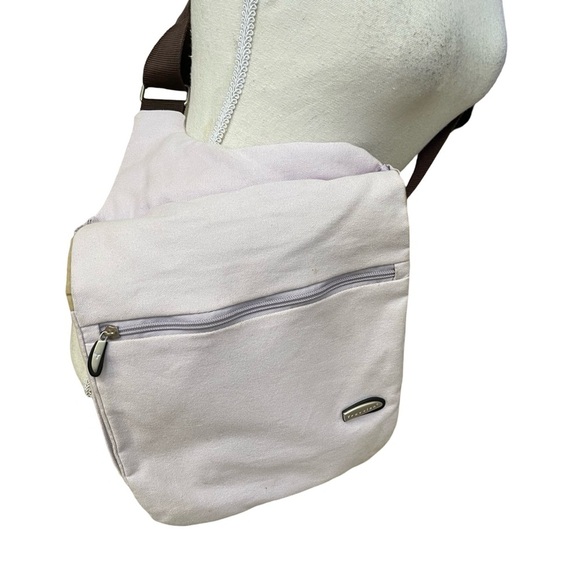 Travelon lilac canvas crossbody messenger bag organizer pockets adjustable strap - Picture 4 of 14